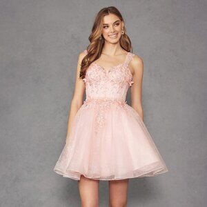 New Formal Sequins Embellished Floral Mini Layered Dress w/ Lace Up Back JT976L